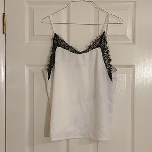 Shein White Tank With Black Lace Trim 0X